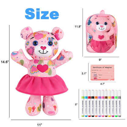 DRAWMYTOY Peluche à Colorier Doodle — 12 Marqueurs Lavables, Lavable en Machine | 3-8 Ans