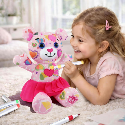 DRAWMYTOY Peluche à Colorier Doodle — 12 Marqueurs Lavables, Lavable en Machine | 3-8 Ans