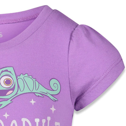 Pack 4 T-Shirts Manches Courtes Disney Princesses | 100% Coton | Imprimé Pailleté