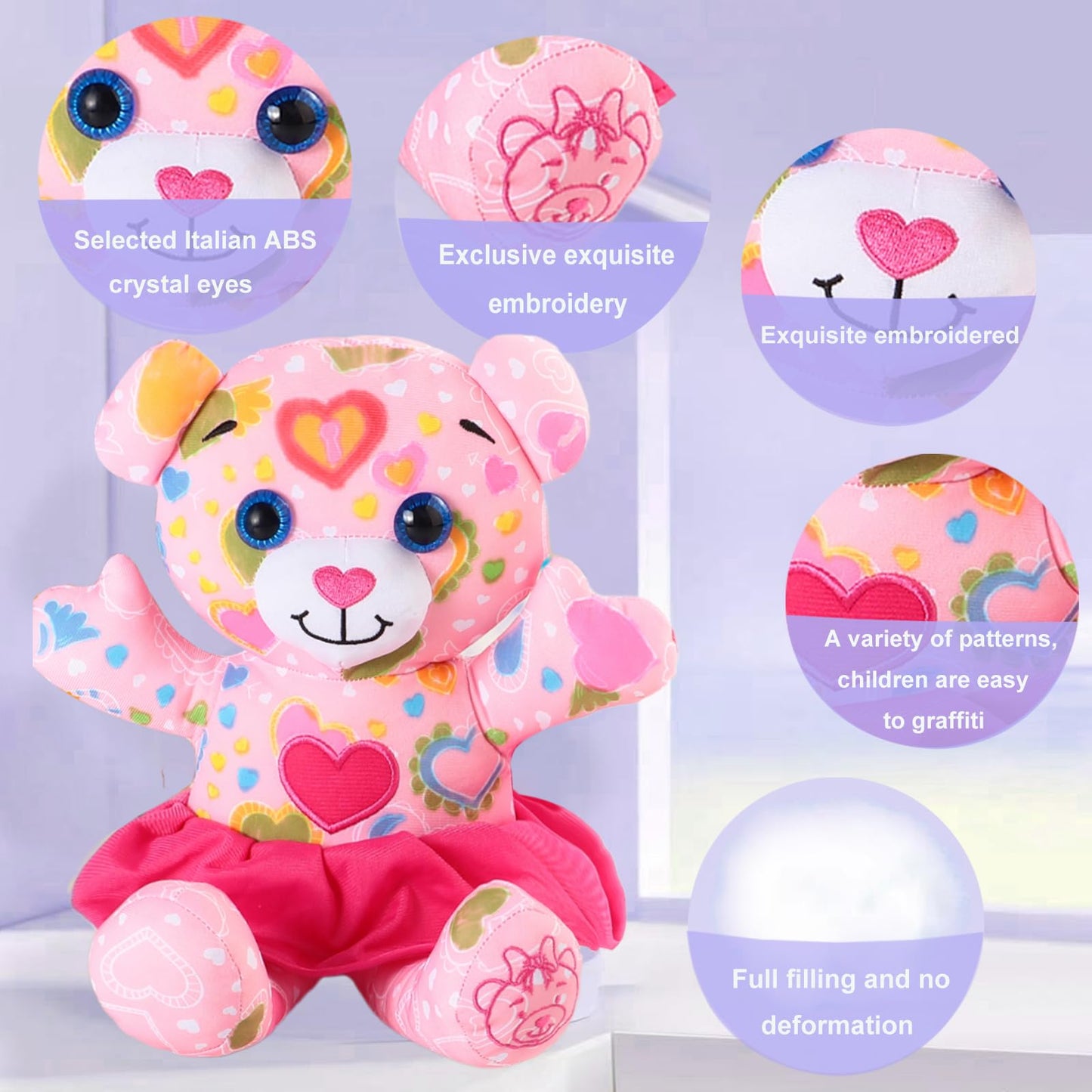 DRAWMYTOY Peluche à Colorier Doodle — 12 Marqueurs Lavables, Lavable en Machine | 3-8 Ans