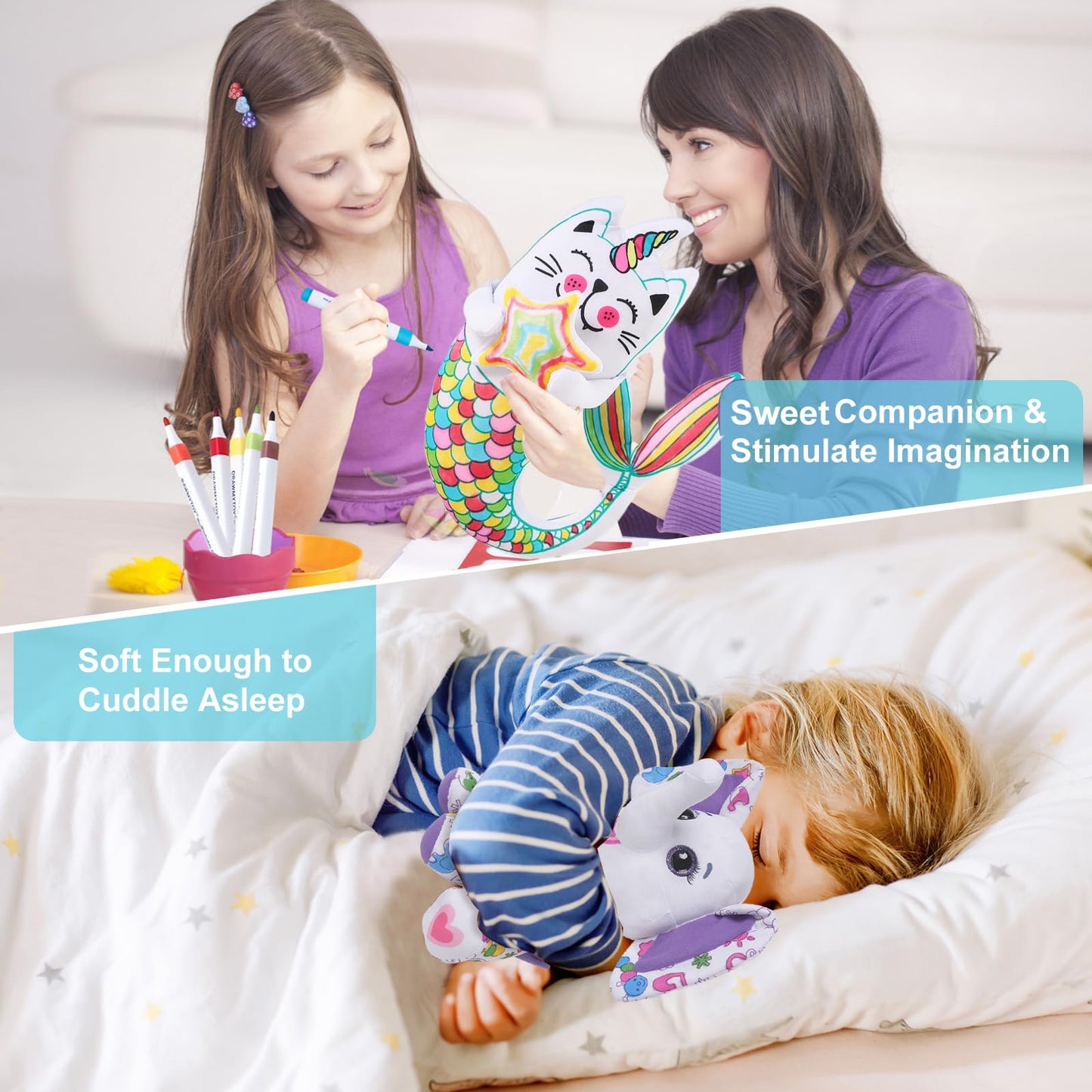 DRAWMYTOY Peluche à Colorier Doodle — 12 Marqueurs Lavables, Lavable en Machine | 3-8 Ans