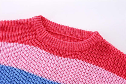 Chandail Tricoté Arc-en-Ciel Enfant | Col Rond | Rayures Colorées