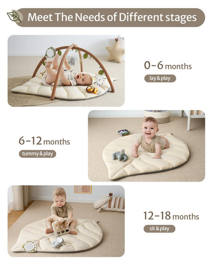 Tapis d'Éveil Bébé Feuille Géante — 6 Jouets Détachables | Blissful Diary