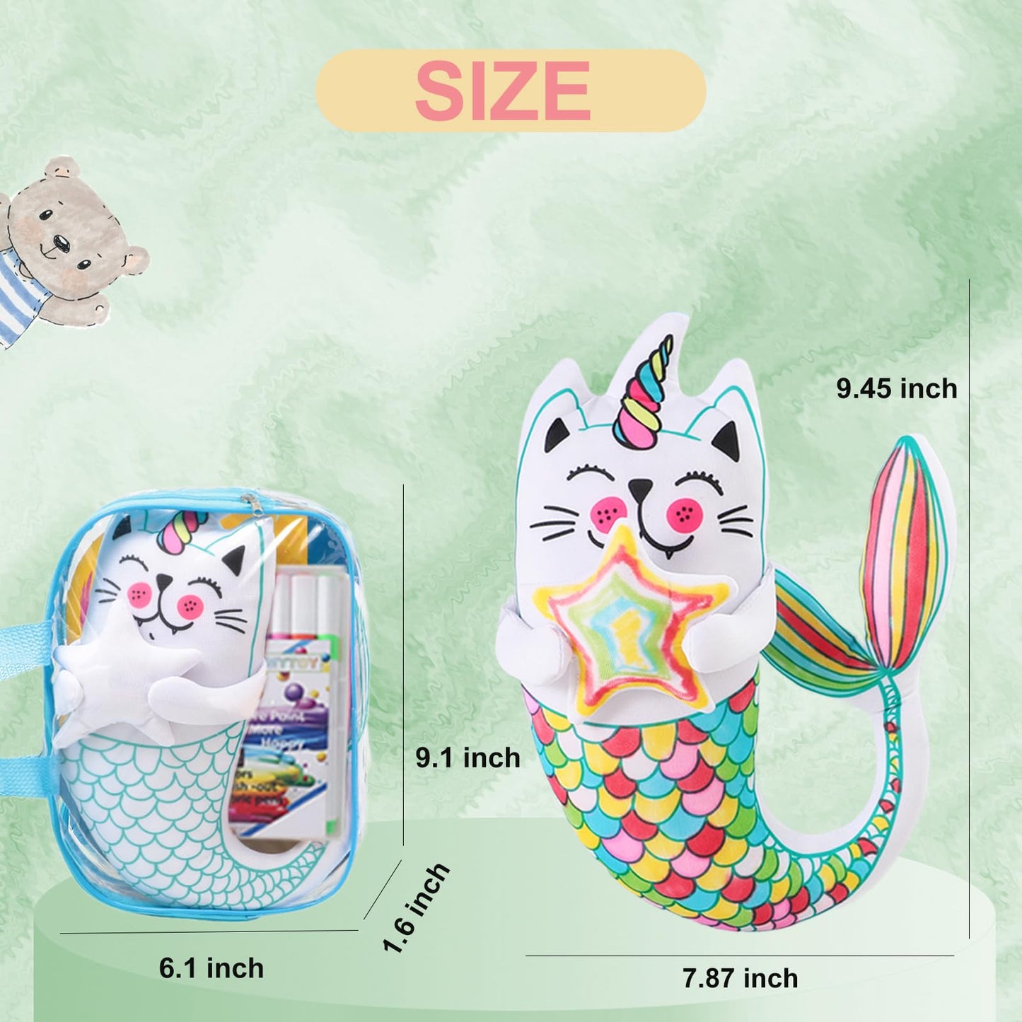 DRAWMYTOY Peluche à Colorier Doodle — 12 Marqueurs Lavables, Lavable en Machine | 3-8 Ans