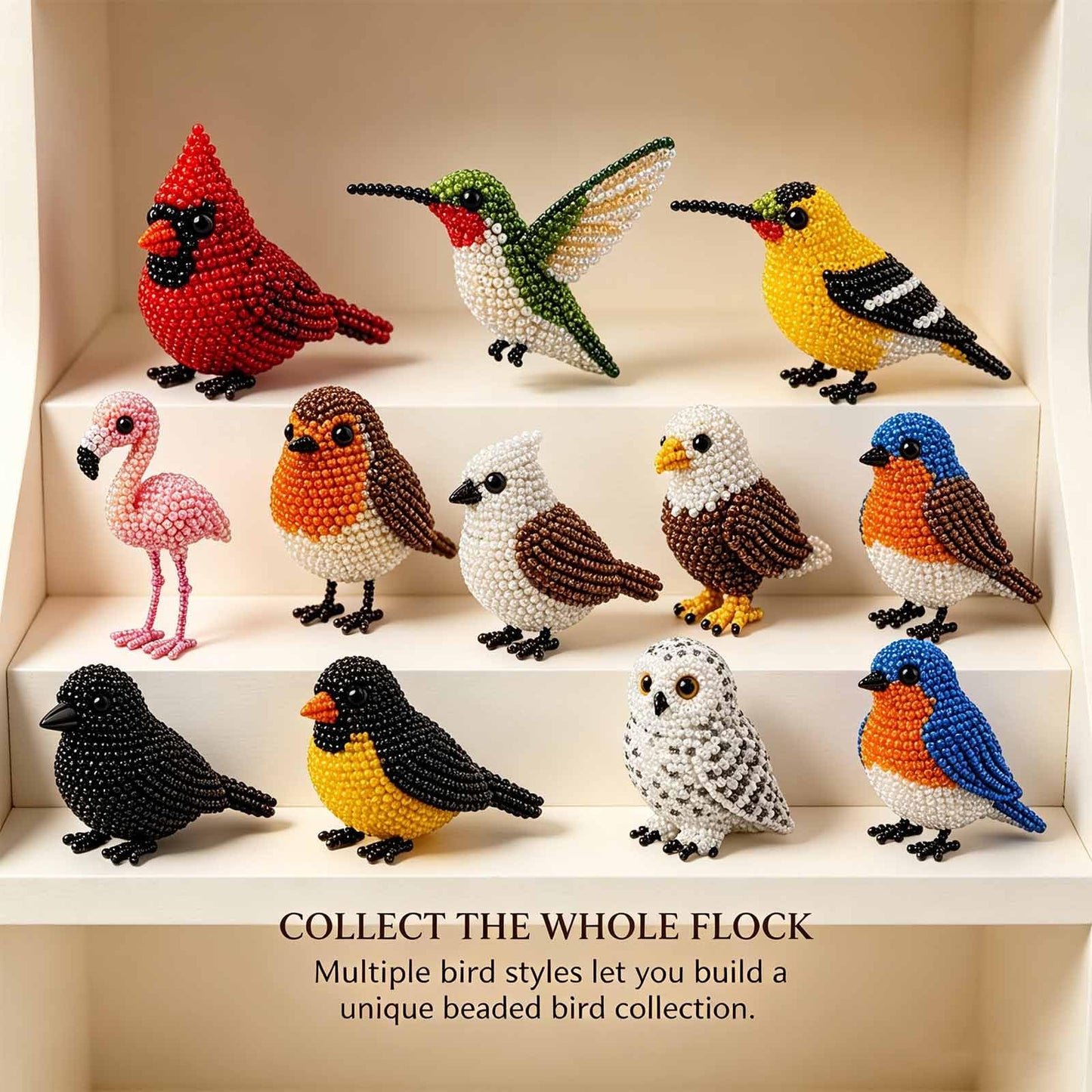 Kit DIY Oiseaux en perles 3D – Broderie artisanale pour adultes et débutants