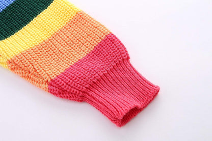 Chandail Tricoté Arc-en-Ciel Enfant | Col Rond | Rayures Colorées