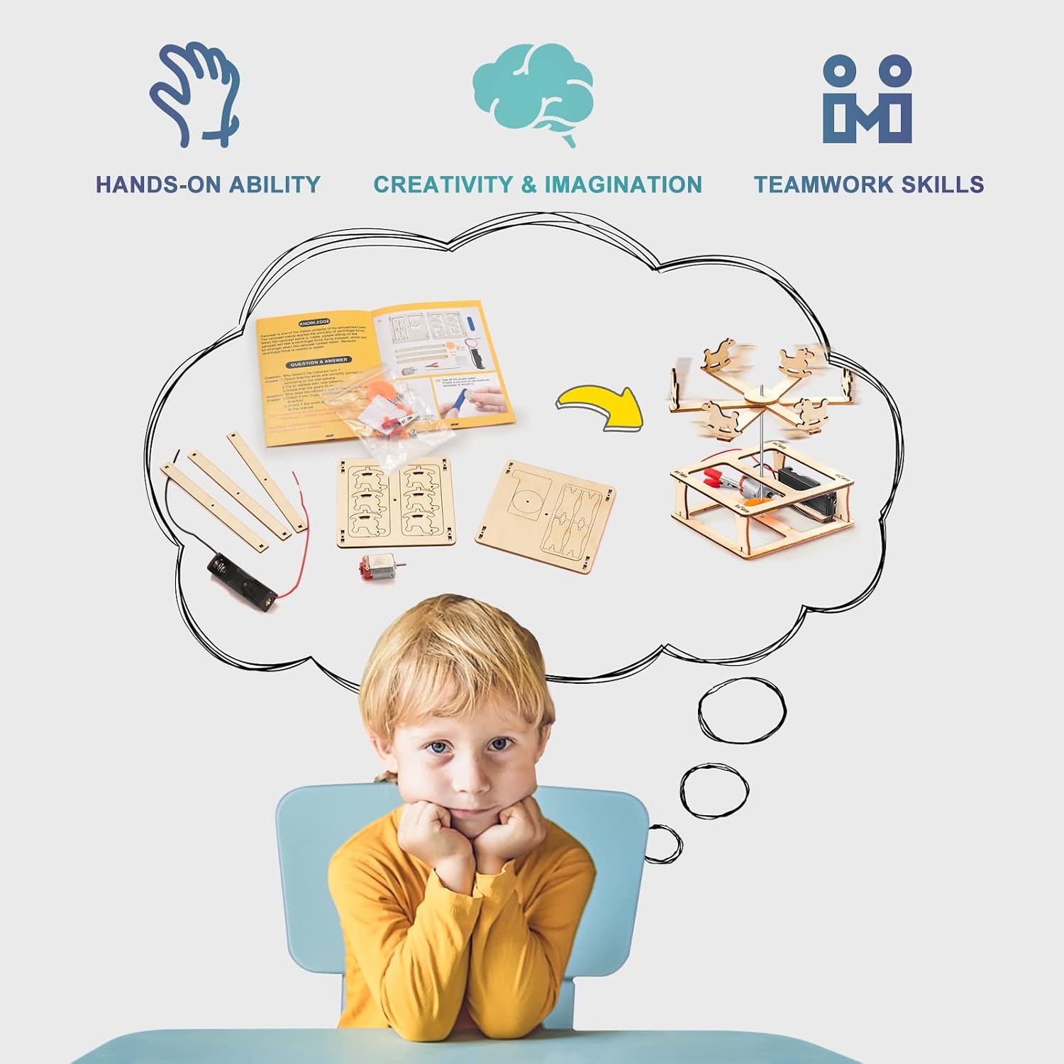 Kit STEM 5-en-1 : Puzzles 3D en Bois – Grande Roue, Carrousel, Moulin, Lampe & Veilleuse | Jouet Éducatif Enfants 8-12 ans - LumeraKids
