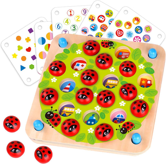Nene Toys Jeu de Mémoire Coccinelle en Bois — 24 Motifs, Développement Cognitif | Dès 3 Ans