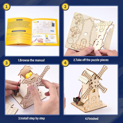 Kit STEM 5-en-1 : Puzzles 3D en Bois – Grande Roue, Carrousel, Moulin, Lampe & Veilleuse | Jouet Éducatif Enfants 8-12 ans - LumeraKids