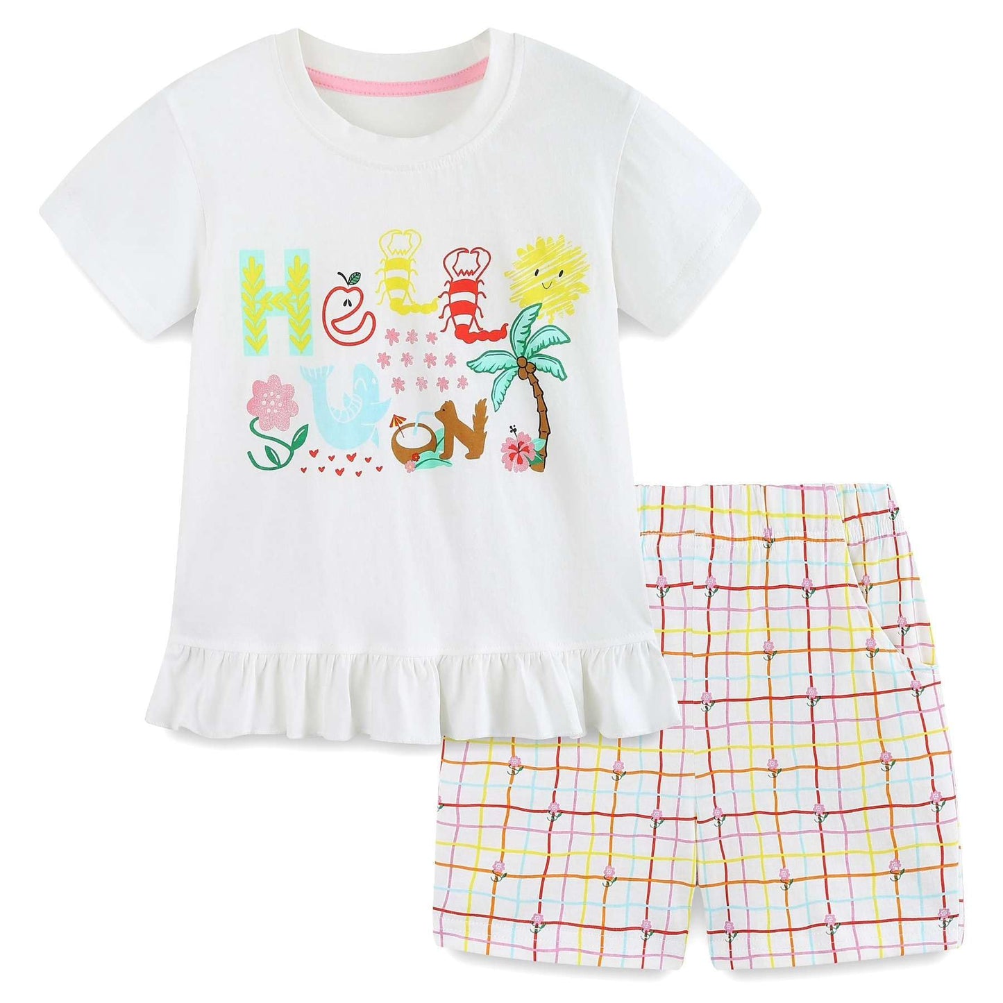 Ensemble 2 Pièces Fille Été | T-Shirt Sans Manches + Short | 100% Coton | 18 mois à 7 ans