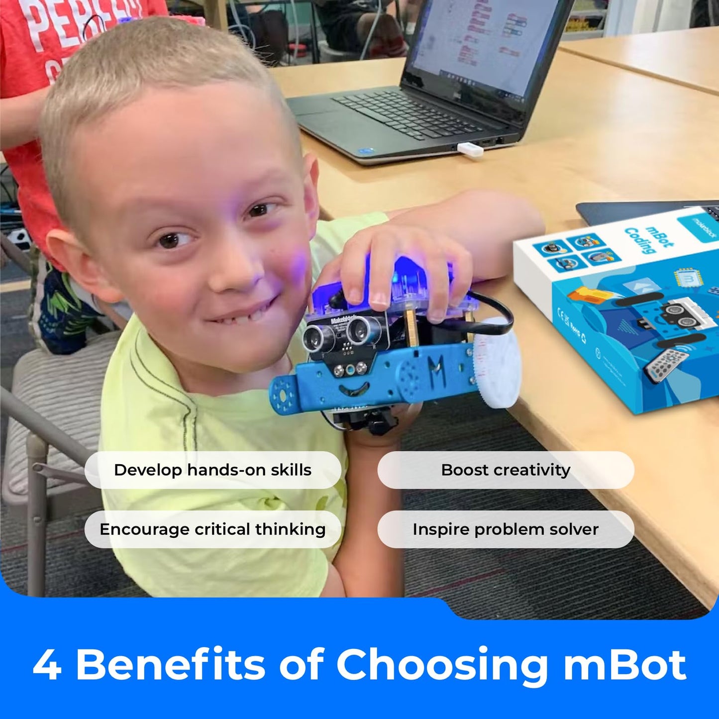 Kit Robot Makeblock mBot avec Boîte de Codage Scratch – Projets STEM pour Enfants 8-12 ans | Programmation Scratch & Arduino