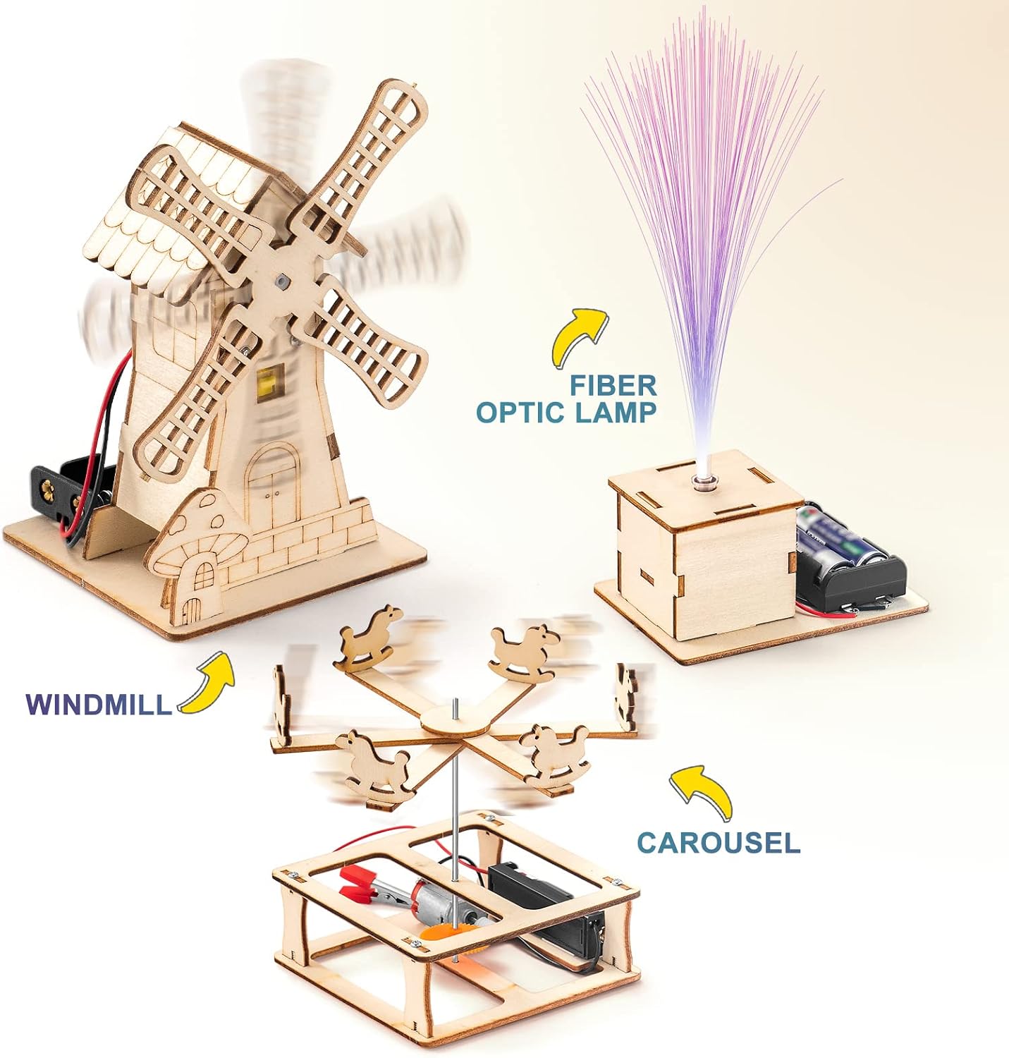 Kit STEM 5-en-1 : Puzzles 3D en Bois – Grande Roue, Carrousel, Moulin, Lampe & Veilleuse | Jouet Éducatif Enfants 8-12 ans - LumeraKids