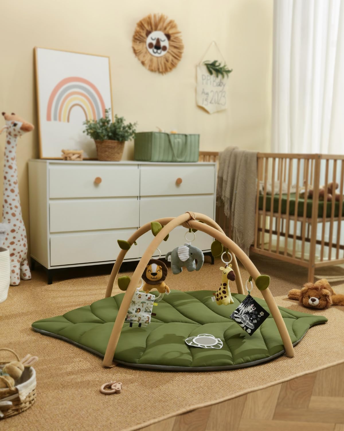 Tapis d'Éveil Bébé Feuille Géante — 6 Jouets Détachables | Blissful Diary