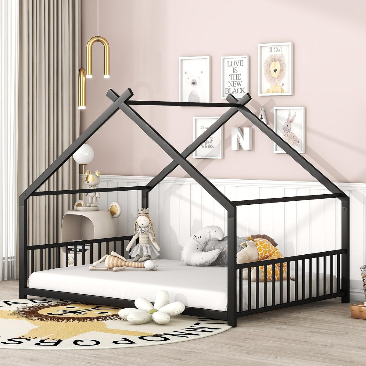 Montessori Oversized Floor Bed With Roof Playhouse