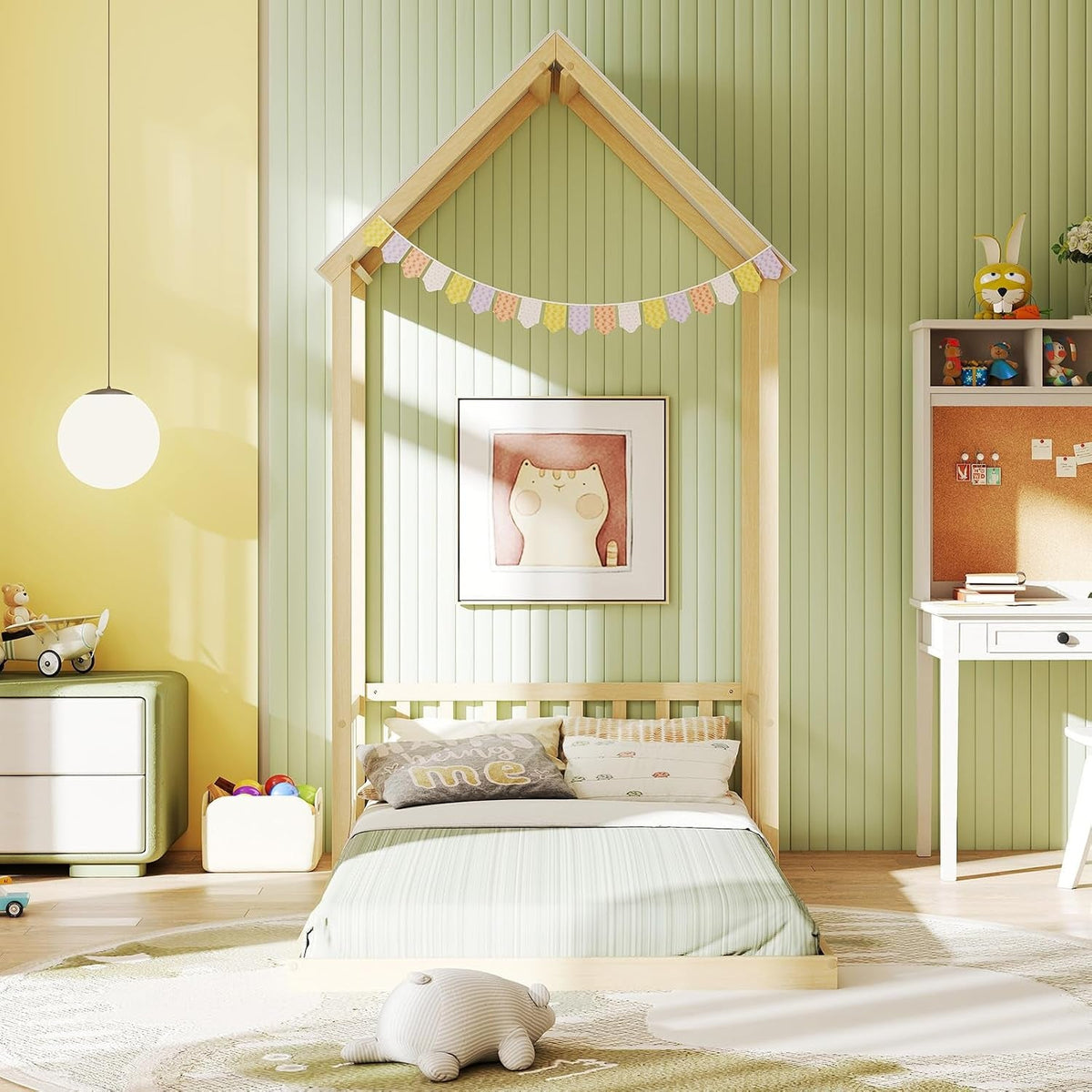 Twin Size Montessori Floor Bed Natural Solid Wood Frame