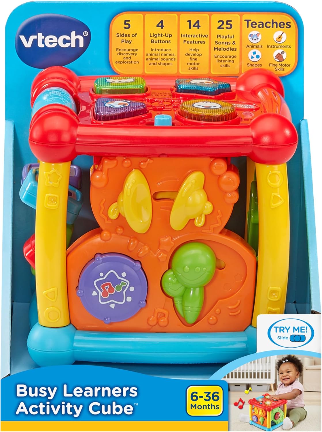 VTech Cube d'Activités Busy Learners — 5 Faces Interactives, Musique & Lumières | 6 Mois à 3 Ans
