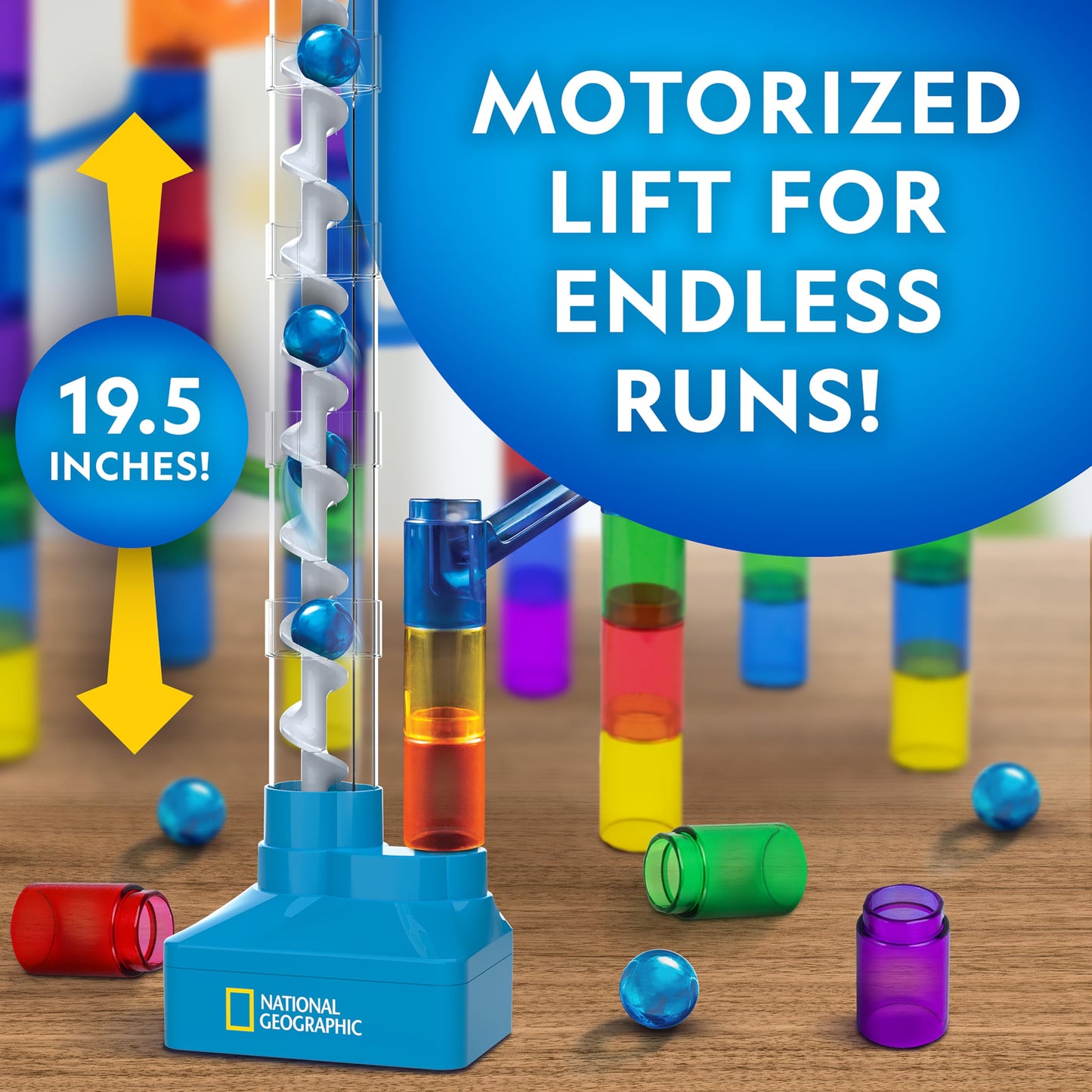 Circuit de Billes Motorisé National Geographic – Kit 95 ou 150 Pièces avec Ascenseur Spiral | Jouet STEM Physique Enfants