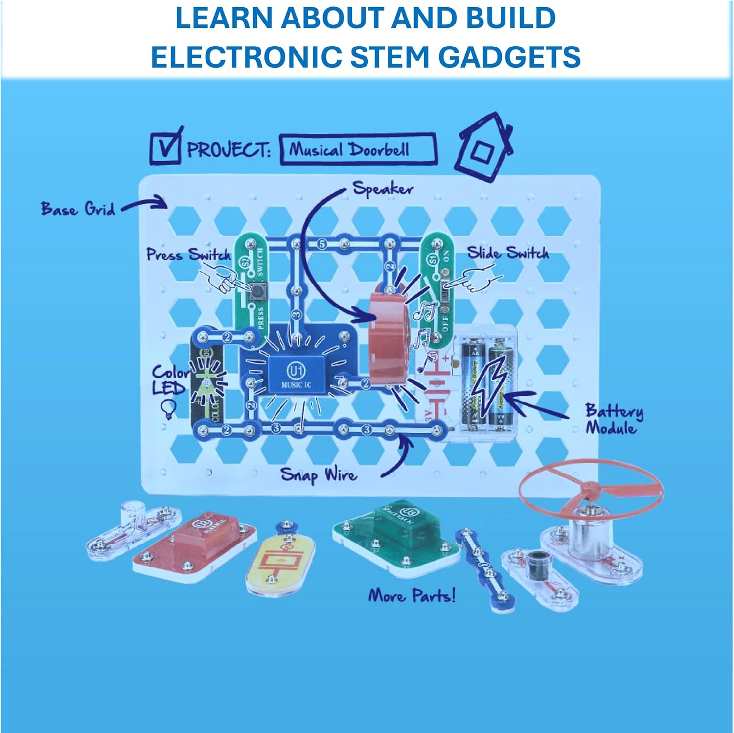 Elenco Snap Circuits Jr. SC-100 Electronics Exploration Kit, Over 100 Projects, Full Color Project Manual, 30 + Snap Circuits Parts, STEM Educational Toy for Kids 8 +, Black - Jouets & Éveil - LumeraKids