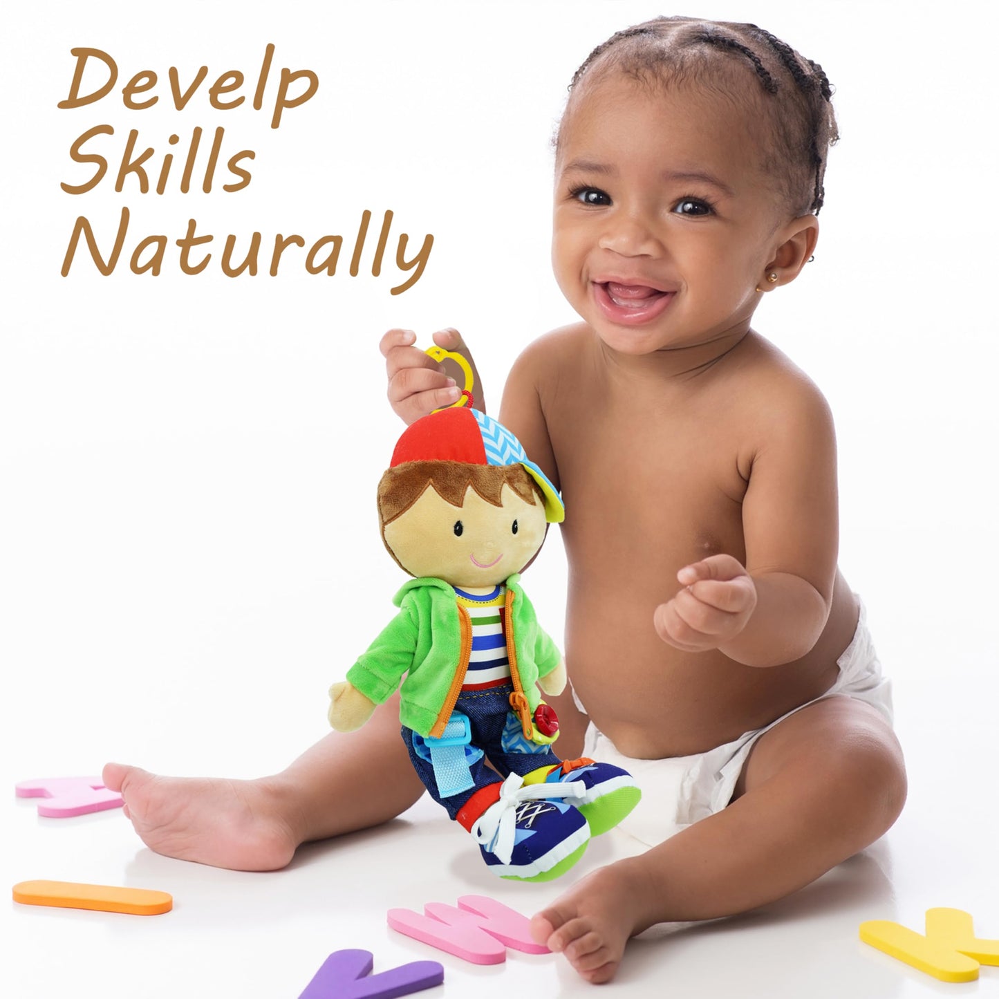 Poupée Éducative Dressy Friends – Prénom Personnalisable | Montessori Apprendre à S'habiller | Cadeau Filles & Garçons 2 ans+