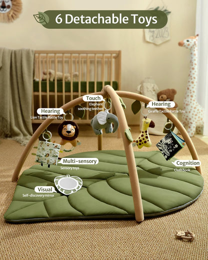Tapis d'Éveil Bébé Feuille Géante — 6 Jouets Détachables | Blissful Diary