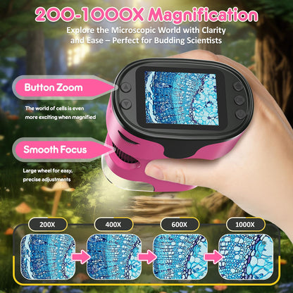 Microscope Numérique Portable 1000X pour Enfants – Écran 4K 2,0", Rechargeable, Kit de Lames Inclus – Jouet Scientifique Éducatif, Cadeau Filles et Garçons 4-12 ans - Jouets & Éveil - LumeraKids