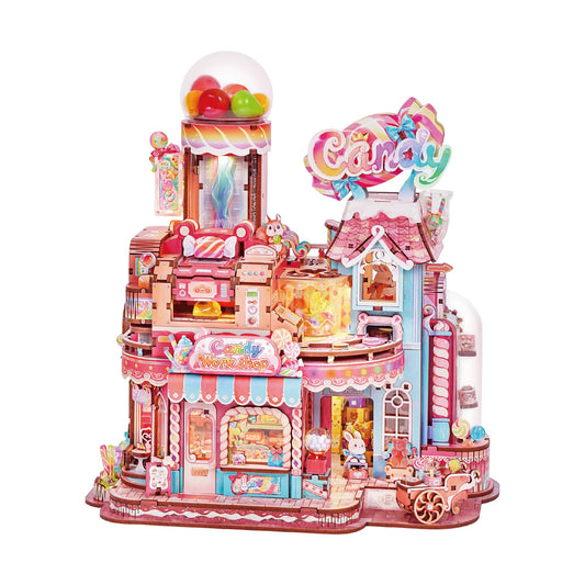 Tonecheer – Puzzle 3D en Bois Candy Workshop | Kit Maquette Mécanique avec Musique & Lumières - LumeraKids