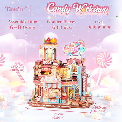 Tonecheer – Puzzle 3D en Bois Candy Workshop | Kit Maquette Mécanique avec Musique & Lumières