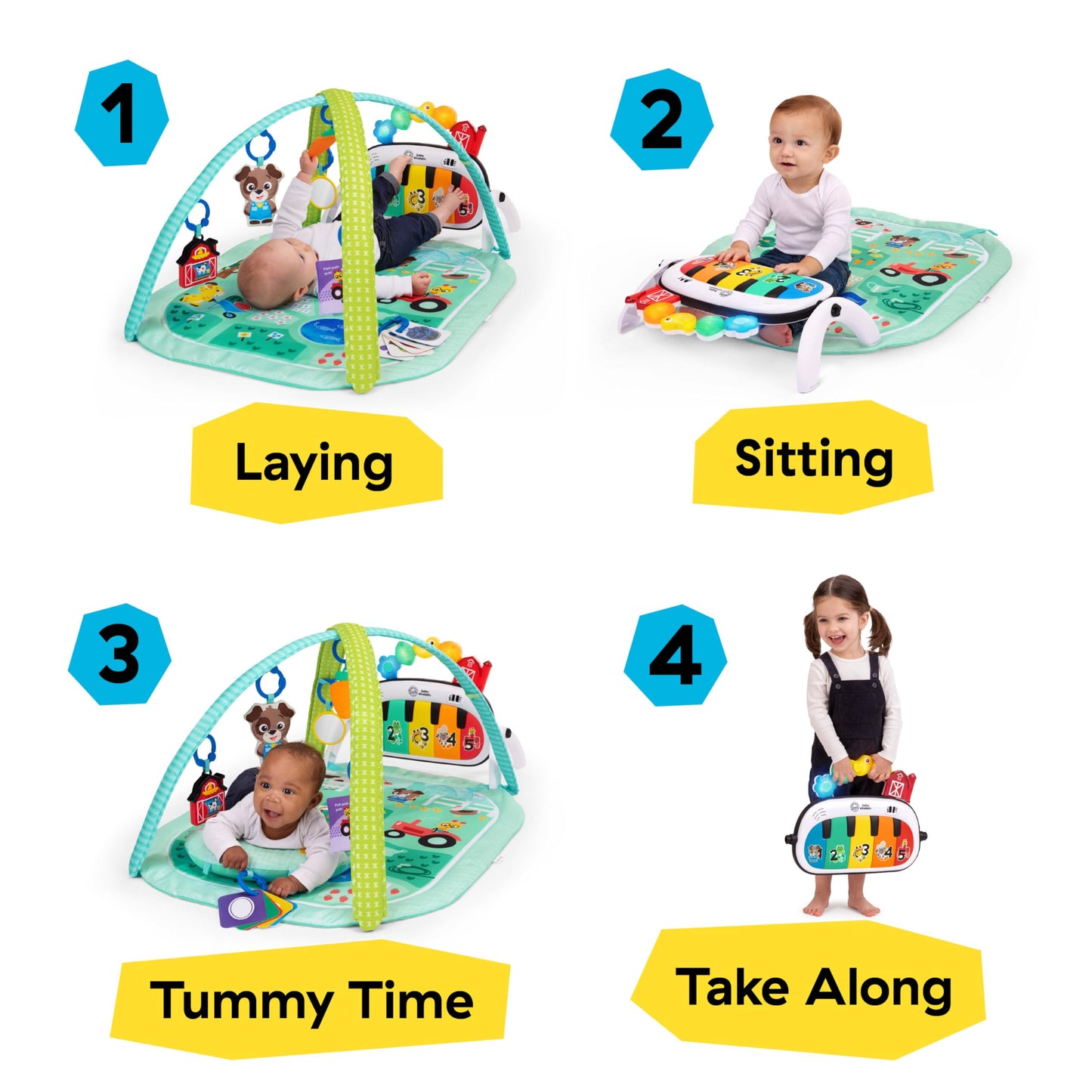 Baby Einstein Tapis d'Éveil 4-en-1 Kickin' Tunes — Piano, Musique & Langues | 0-36 Mois