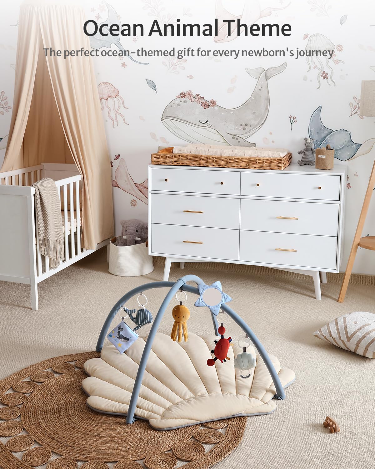 Tapis d'Éveil Bébé Feuille Géante — 6 Jouets Détachables | Blissful Diary