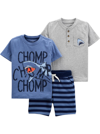 Ensemble 3 Pièces Garçon | 2 Hauts + Pantalon/Short | 100% Coton | 12 mois à 5T