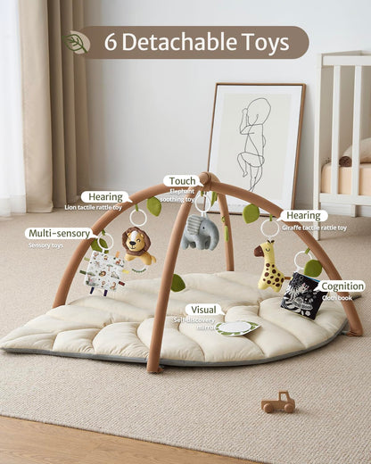 Tapis d'Éveil Bébé Feuille Géante — 6 Jouets Détachables | Blissful Diary