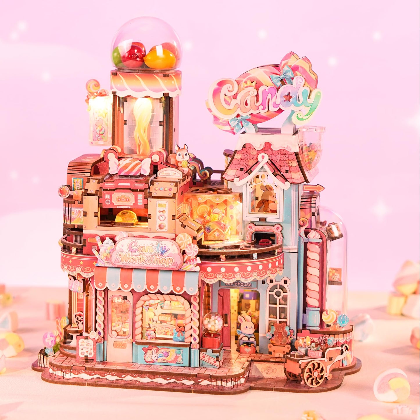 Tonecheer – Puzzle 3D en Bois Candy Workshop | Kit Maquette Mécanique avec Musique & Lumières