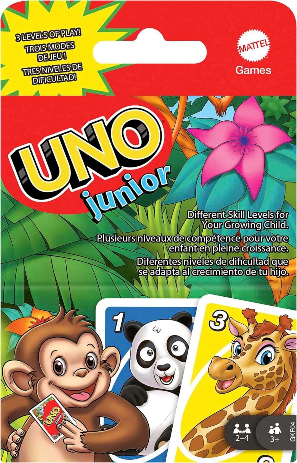 Mattel Games UNO Junior — 45 Cartes, Animaux du Zoo, 3 Niveaux de Jeu | Dès 3 Ans