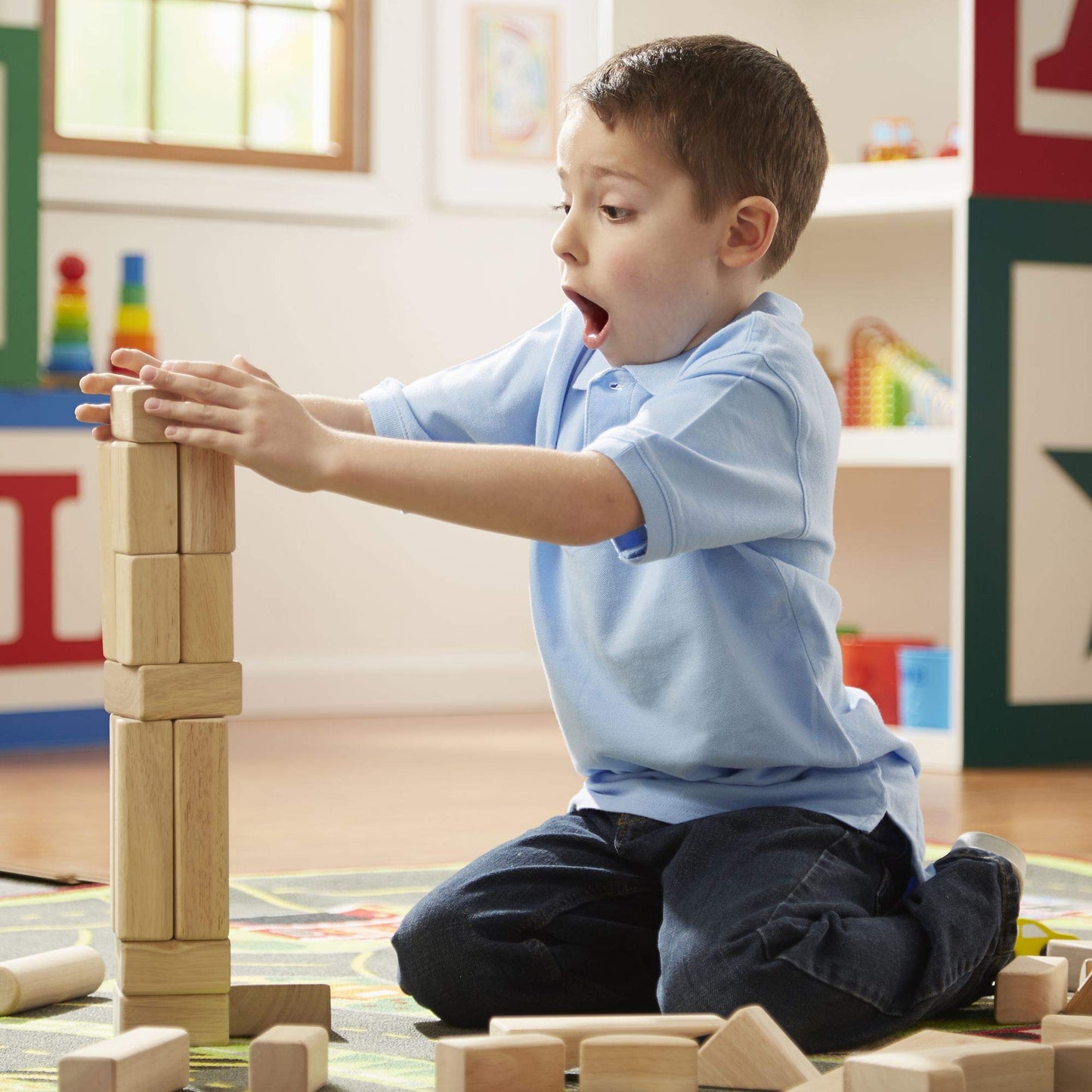 Melissa & Doug – Blocs de construction en bois (60 pièces) avec bac de rangement