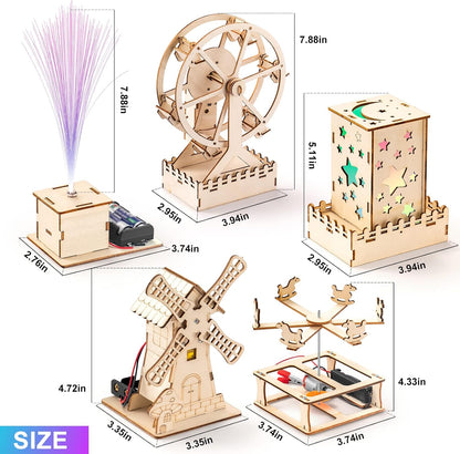 Kit STEM 5-en-1 : Puzzles 3D en Bois – Grande Roue, Carrousel, Moulin, Lampe & Veilleuse | Jouet Éducatif Enfants 8-12 ans - LumeraKids