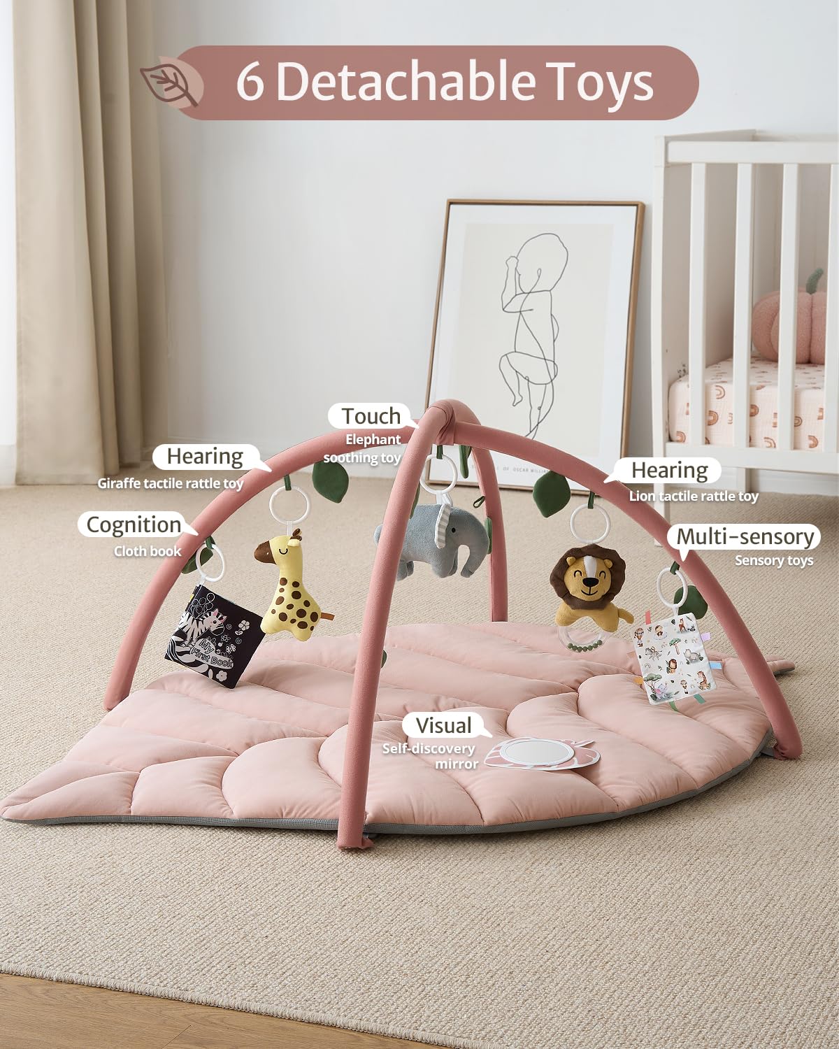 Tapis d'Éveil Bébé Feuille Géante — 6 Jouets Détachables | Blissful Diary