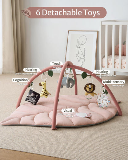 Tapis d'Éveil Bébé Feuille Géante — 6 Jouets Détachables | Blissful Diary