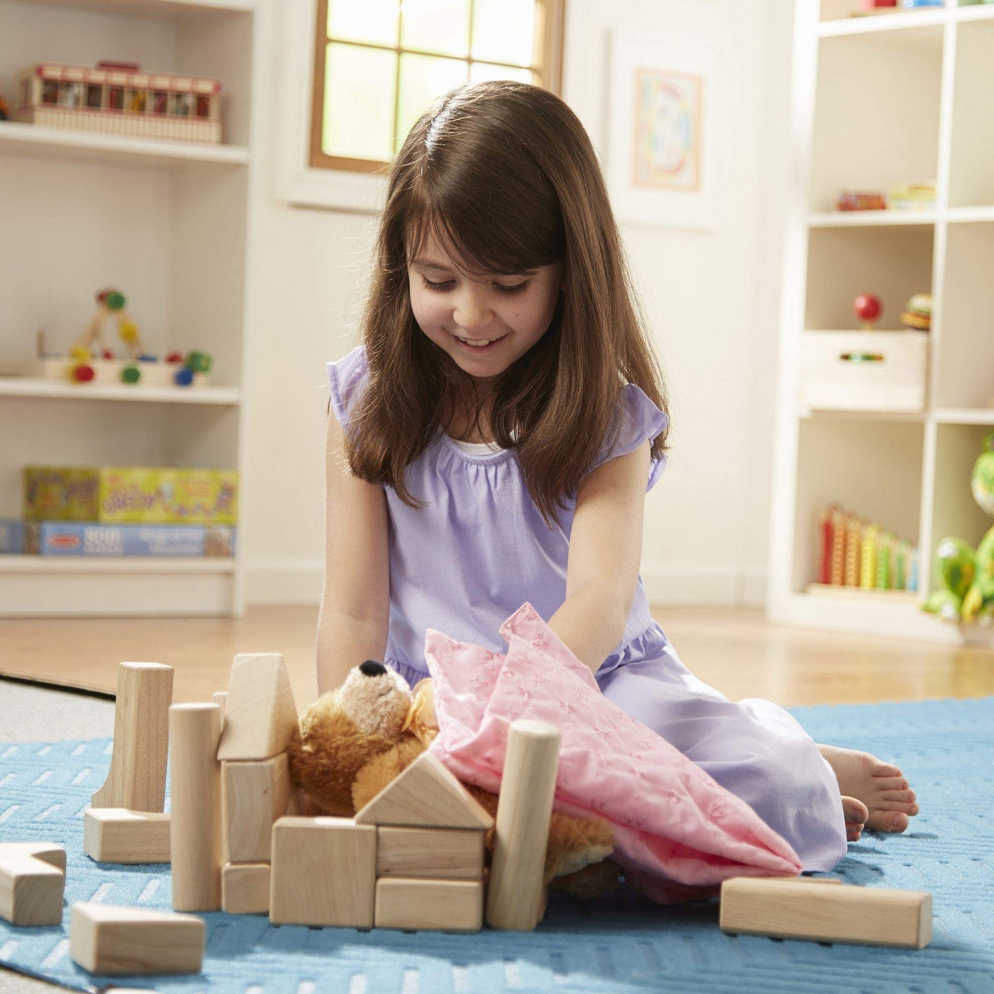 Melissa & Doug – Blocs de construction en bois (60 pièces) avec bac de rangement
