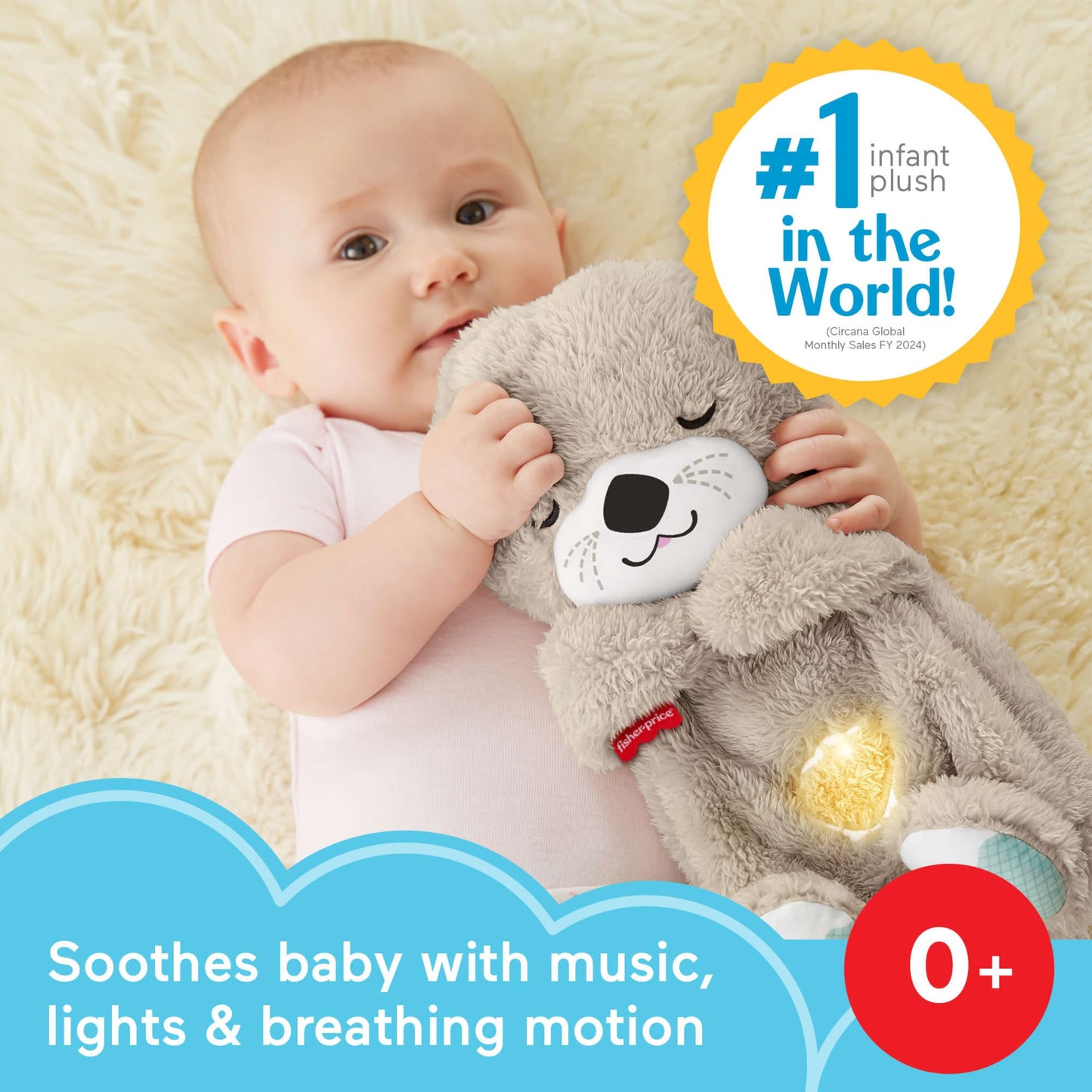 Fisher-Price Loutre Apaisante avec Mouvements Respiratoires — Machine à Sons, Lumières & Musique Douce pour Nouveau-Nés