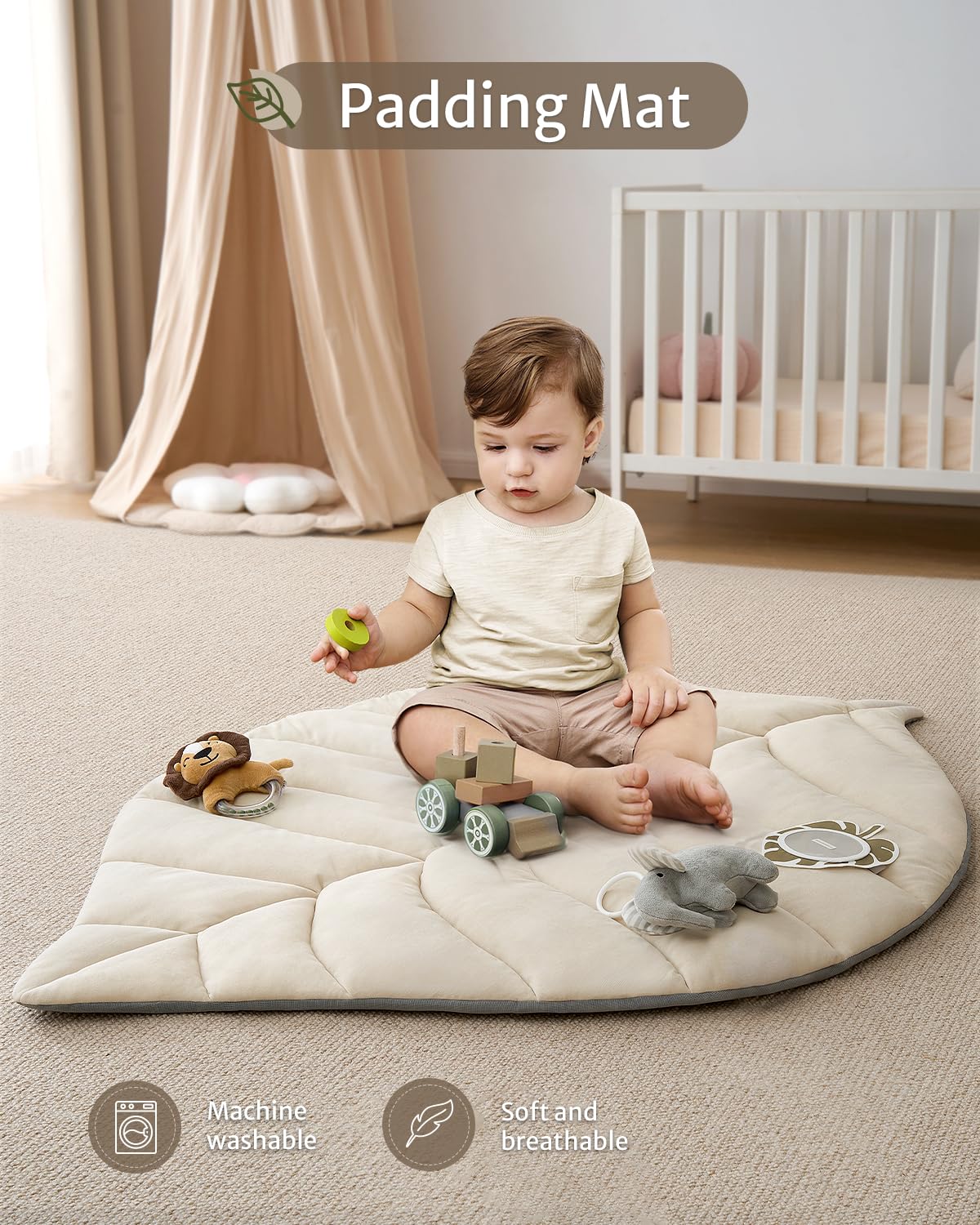 Tapis d'Éveil Bébé Feuille Géante — 6 Jouets Détachables | Blissful Diary