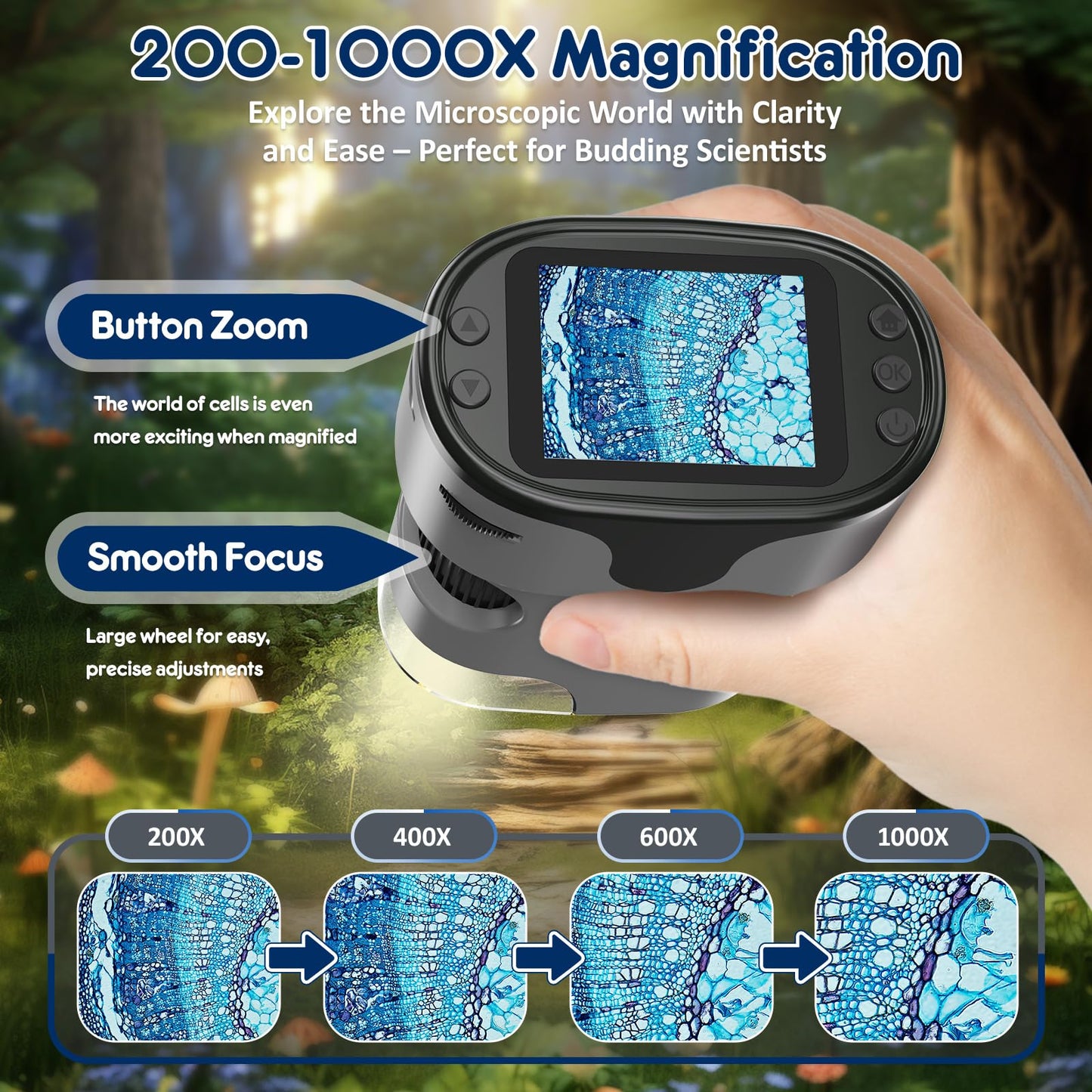Microscope Numérique Portable 1000X pour Enfants – Écran 4K 2,0", Rechargeable, Kit de Lames Inclus – Jouet Scientifique Éducatif, Cadeau Filles et Garçons 4-12 ans - Jouets & Éveil - LumeraKids