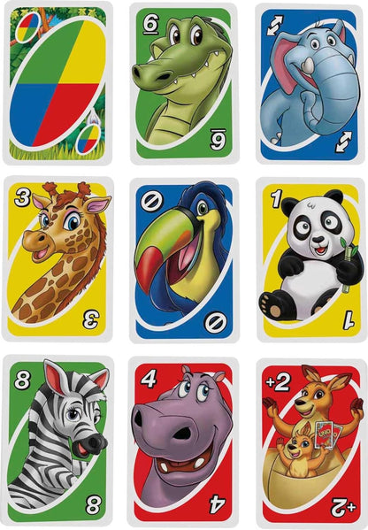 Mattel Games UNO Junior — 45 Cartes, Animaux du Zoo, 3 Niveaux de Jeu | Dès 3 Ans