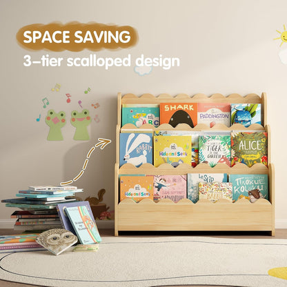 Natural Solid Pine Wood Montessori Nursery Bookshelf