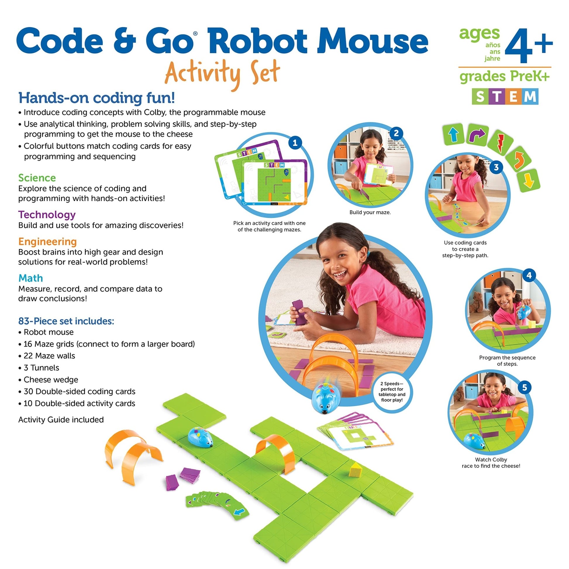 Learning Resources Code & Go Robot Mouse Activity Set - 83 pieces, Ages 4+ Coding Robot For Kids, STEM Toys For Boys And Girls - LumeraKids