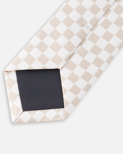 Neck Tie White And Sand Check