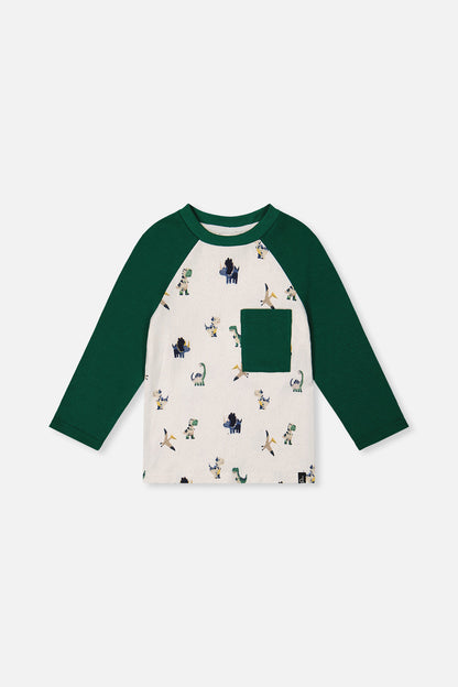 Long Sleeve Raglan T-Shirt Beige Dinosaur Print