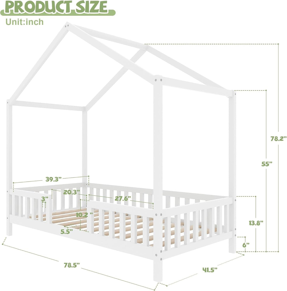 Twin Montessori House Platformbed With Canopy White