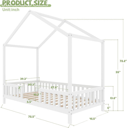 Twin Montessori House Platformbed With Canopy White