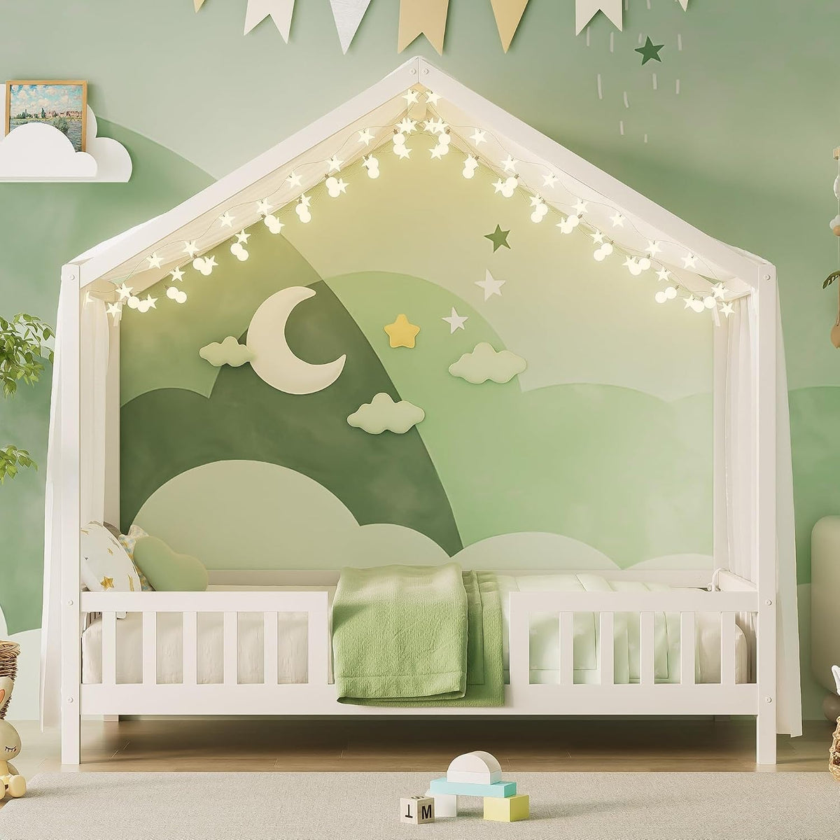 Twin Montessori House Platformbed With Canopy White