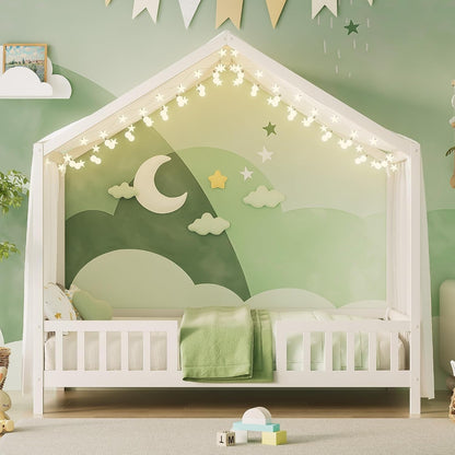 Twin Montessori House Platformbed With Canopy White